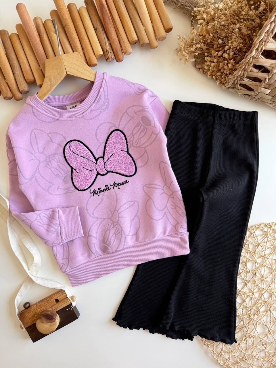 3 İplik Fırçalı Kumaş İşlemeli Taytlı Takım