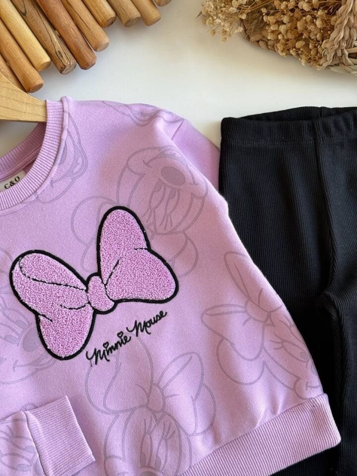 3 İplik Fırçalı Kumaş İşlemeli Taytlı Takım