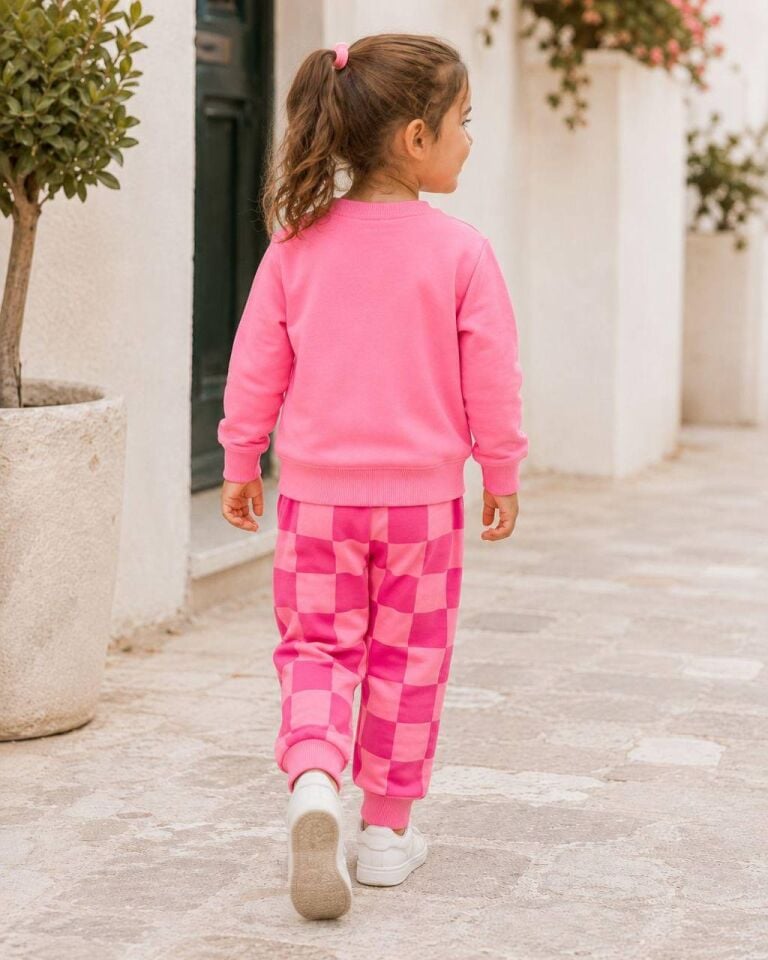3 İplik Fırçalı Kumaş Pembe Takım
