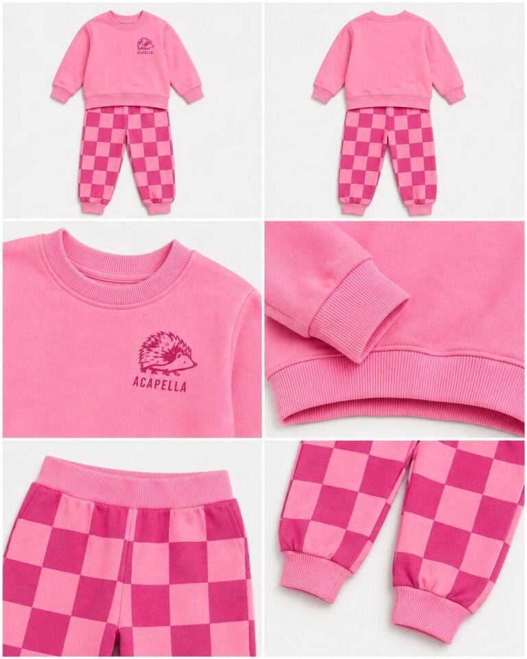 3 İplik Fırçalı Kumaş Pembe Takım