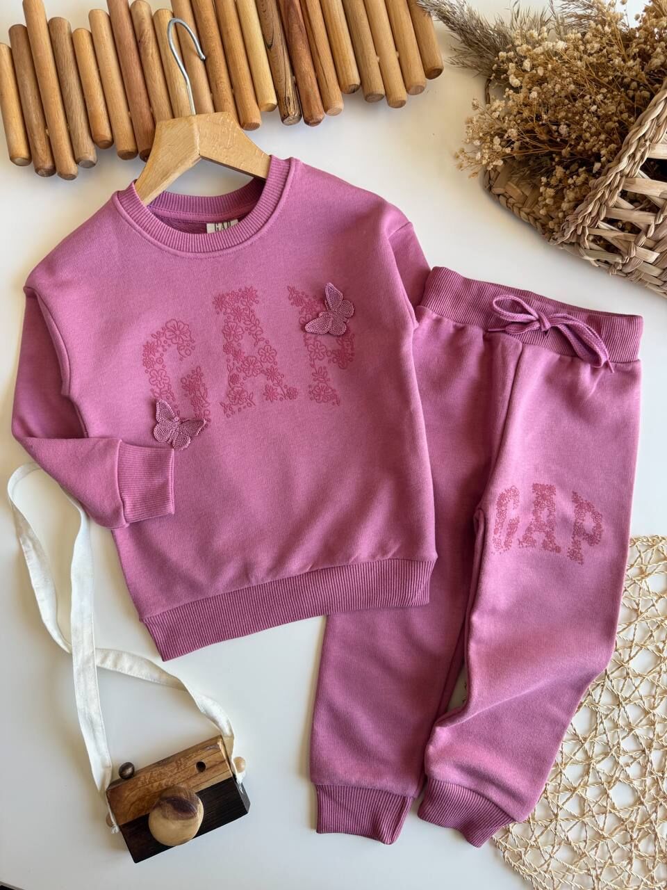 3 İplik Fırçalı Kumaş İşlemeli Taytlı Takım