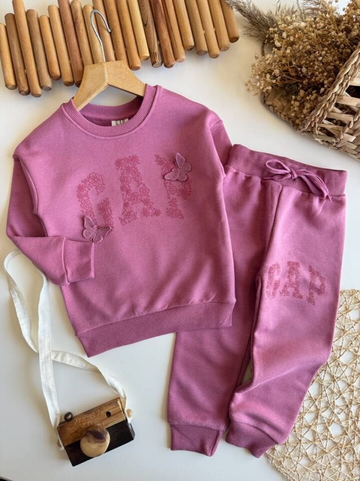 3 İplik Fırçalı Kumaş İşlemeli Taytlı Takım