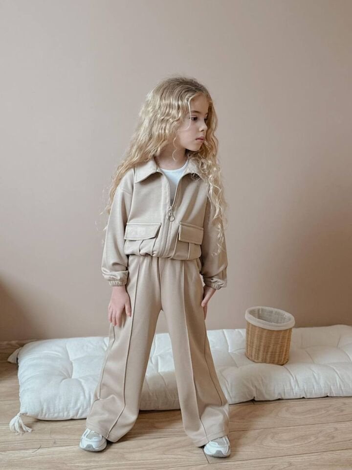 2 ip fermuarlı bej takım