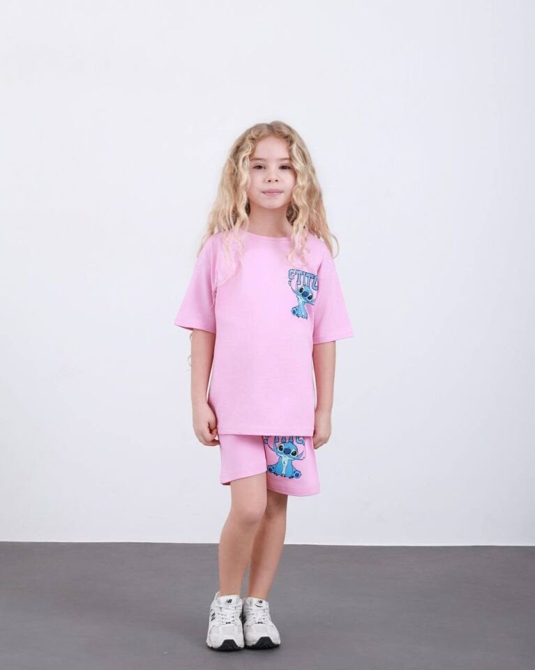 Stick açık pembe şortlu takım