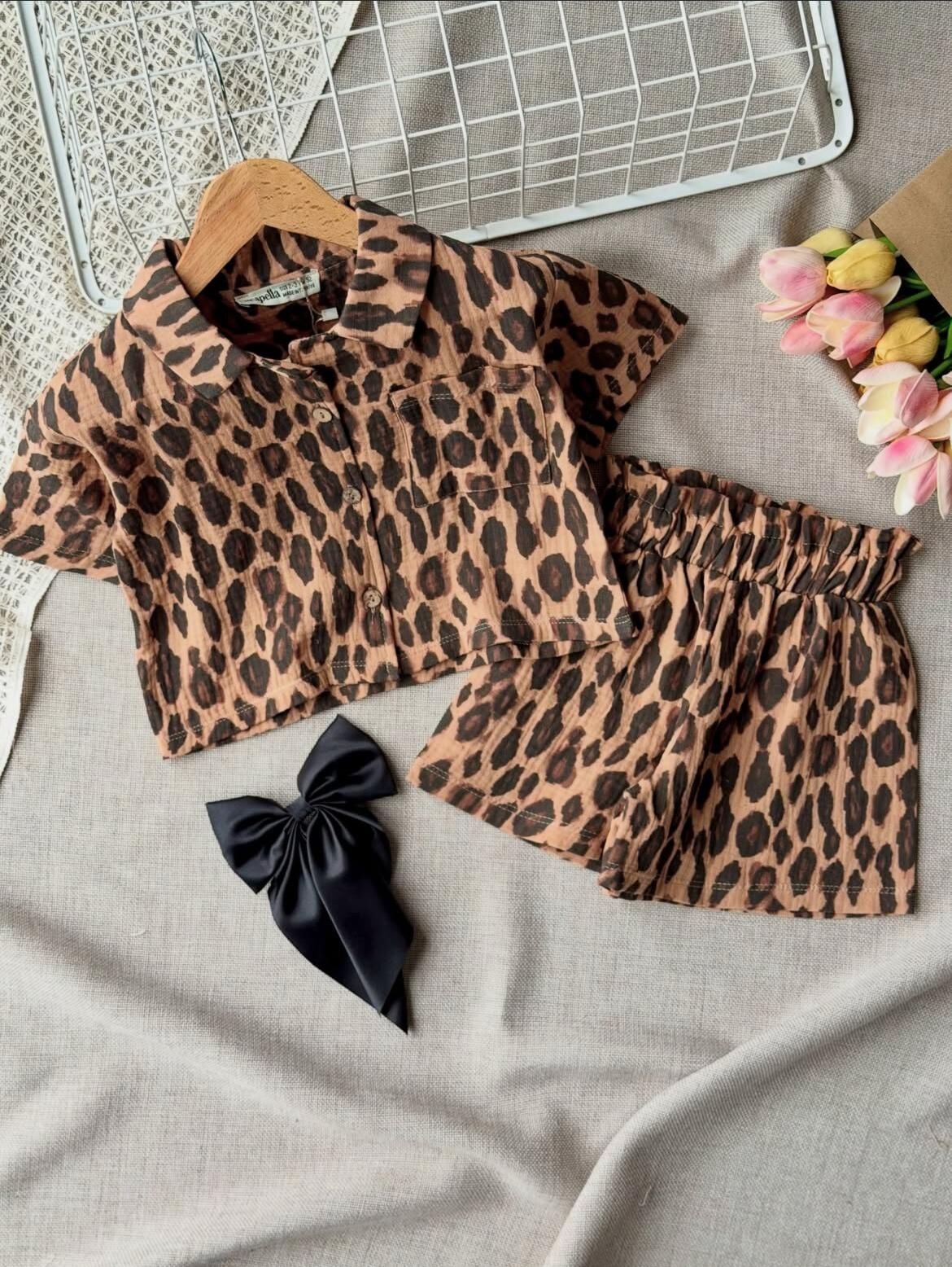 Leopar Desenli Müslin Takım