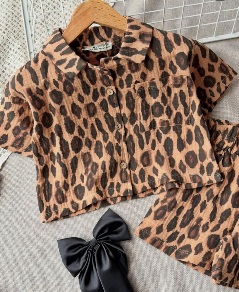 Leopar Desenli Müslin Takım