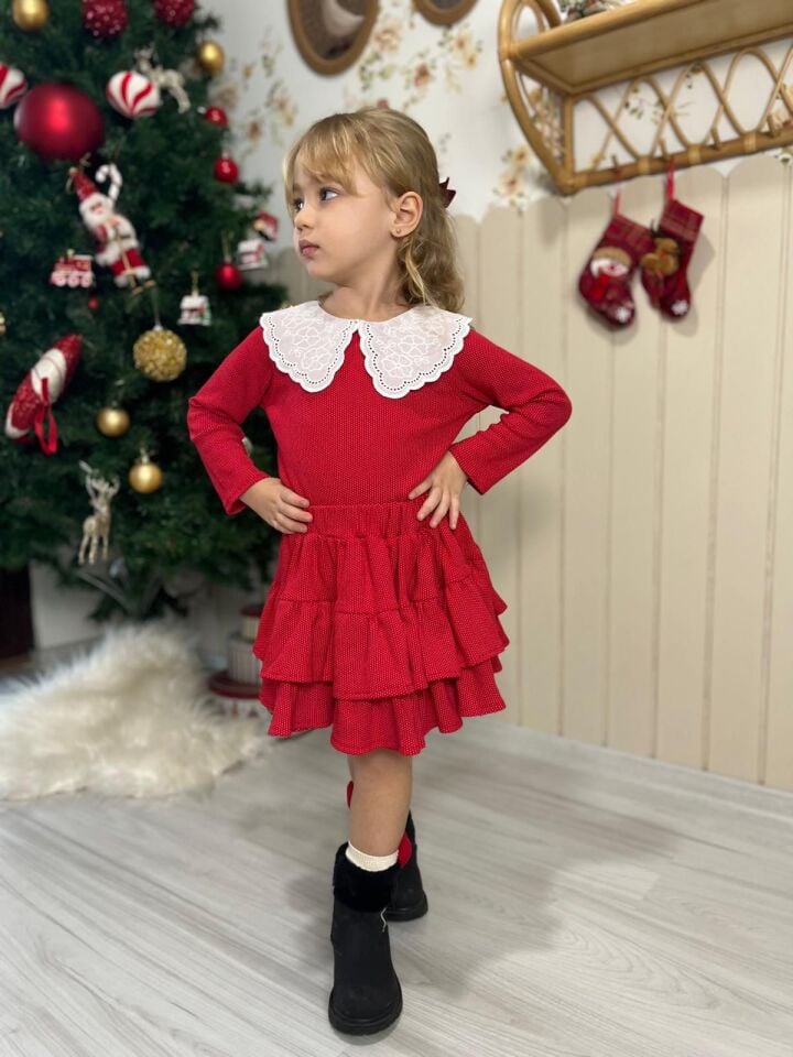 Bebe Yaka Kırmızı Etekli Takım