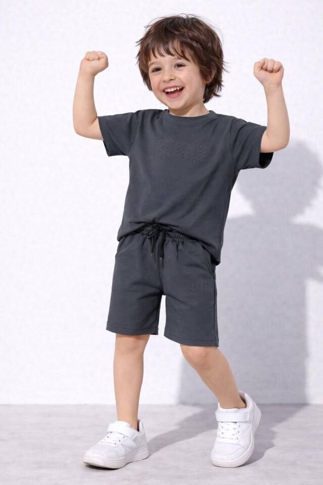 Basic antrasit şortlu takım