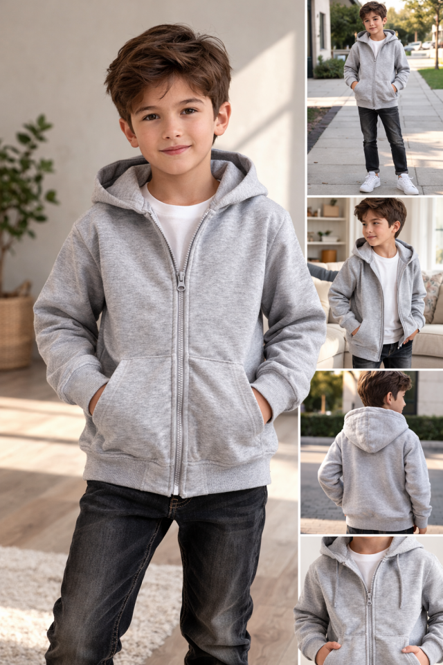 3 İplik Kapüşonlu Fermuarlı Eşofman Üstü