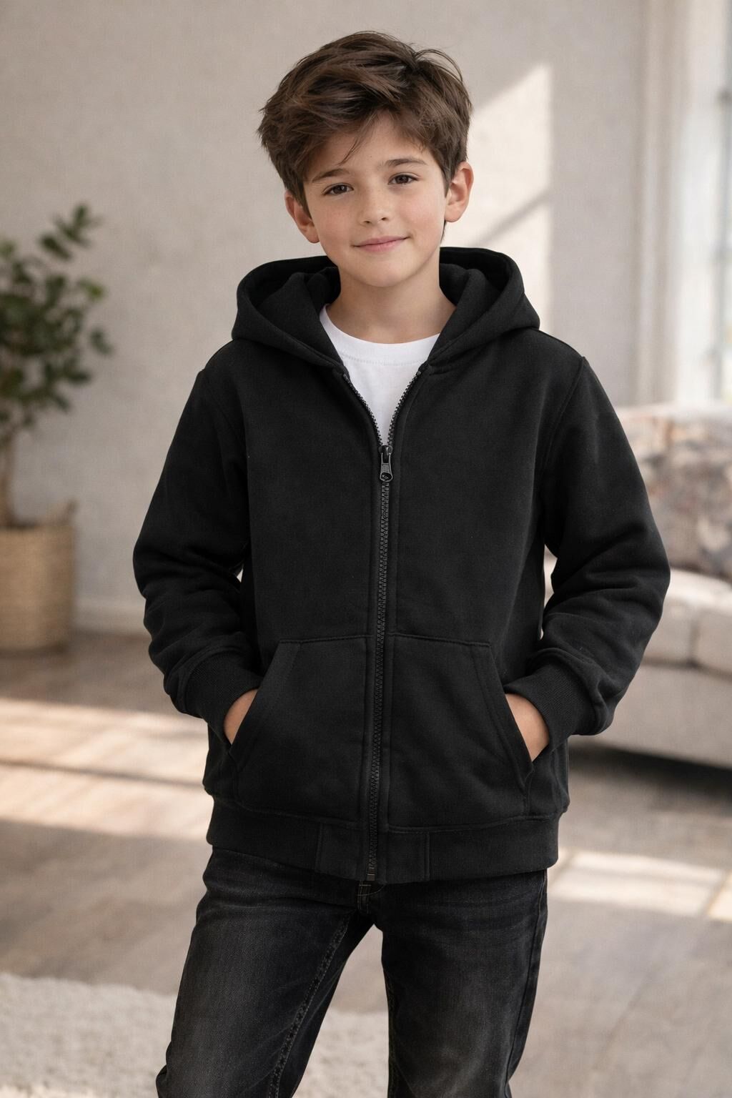 3 İplik Kapüşonlu Fermuarlı Eşofman Üstü