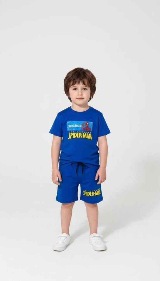 Spiderman mavi şortlu takım