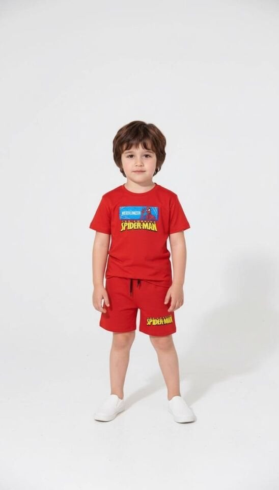 Spiderman kırmızı şortlu takım