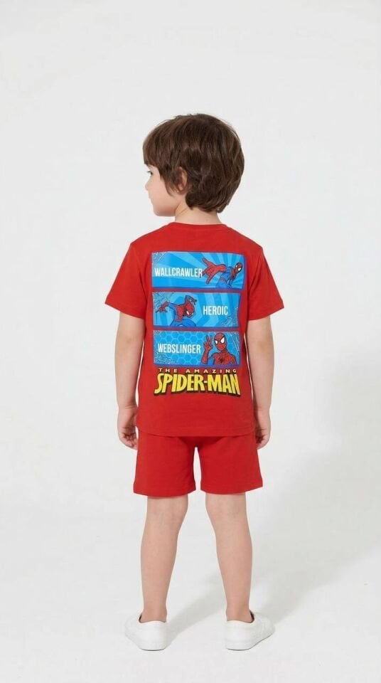 Spiderman kırmızı şortlu takım