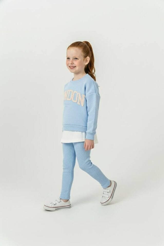 3 İplik Şardonlu Mavi Taytlı Takım