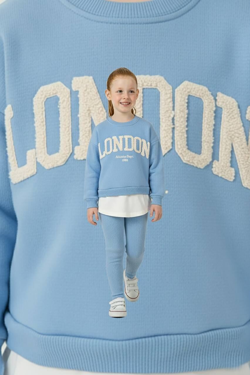 3 İplik Şardonlu Mavi Taytlı Takım