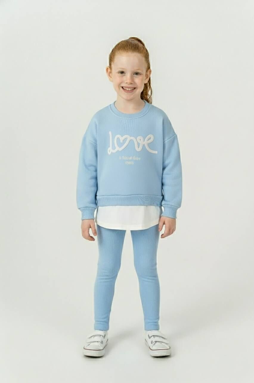 3 İplik Şardonlu Mavi Taytlı Takım