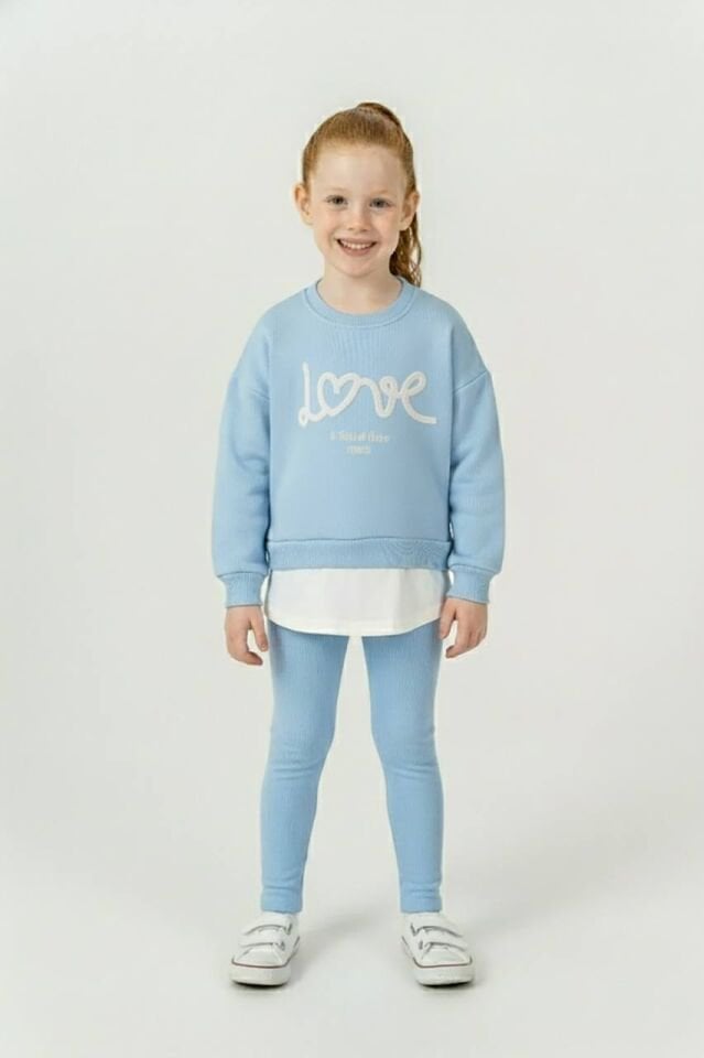 3 İplik Şardonlu Mavi Taytlı Takım