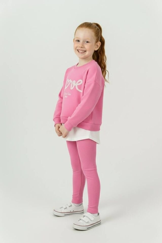 3 İplik Şardonlu Love Takım (Pembe)