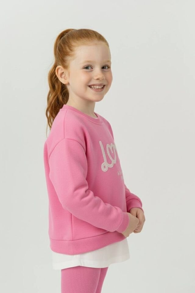 3 İplik Şardonlu Love Takım (Pembe)