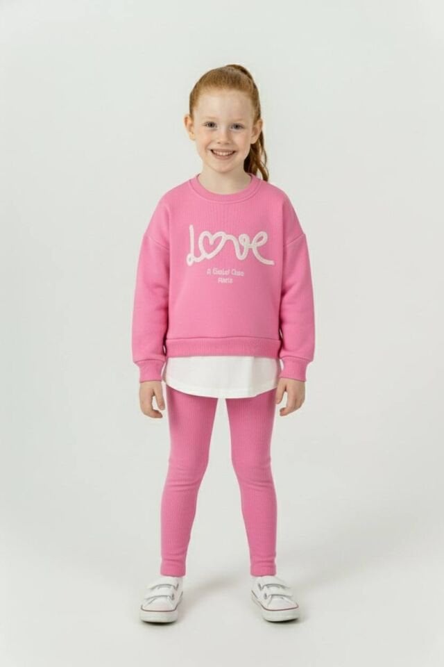 3 İplik Şardonlu Love Takım (Pembe)