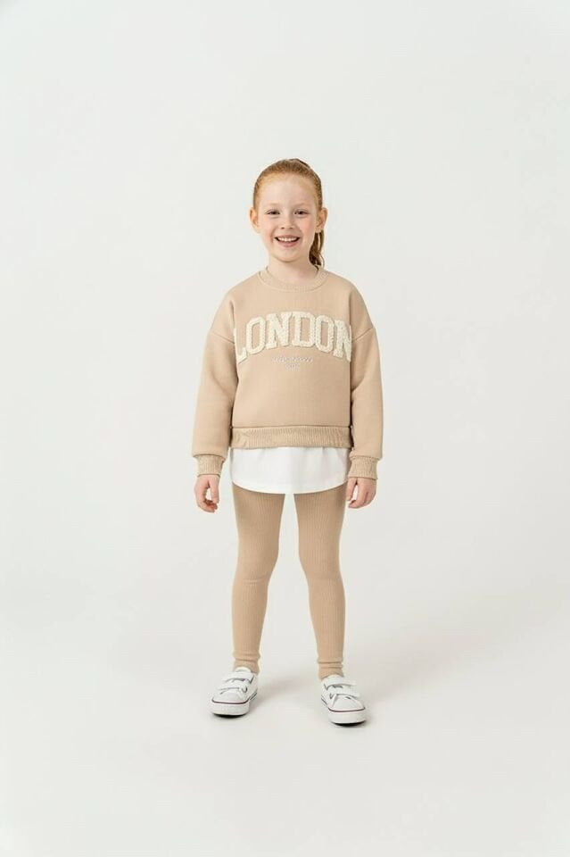 3 İplik Şardonlu Love Takım (Açık kahve)