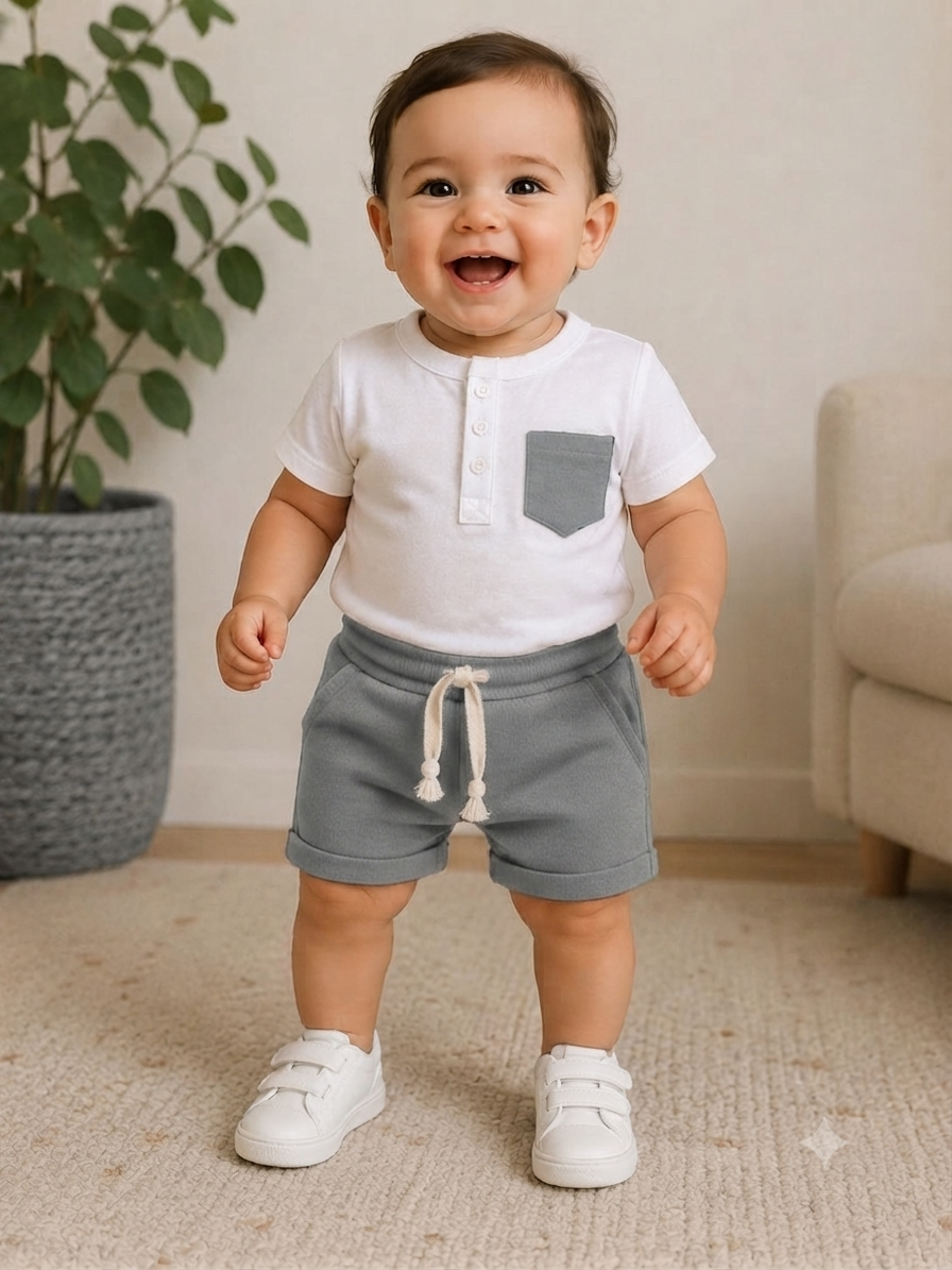 Bebek Basic Şortlu Takım(Gri)