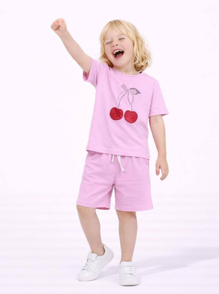 Kirazlı açık pembe takım