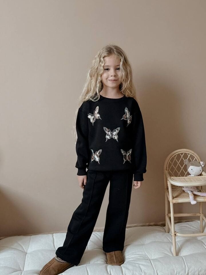 3 ip Şardonlu kelebekli siyah takım