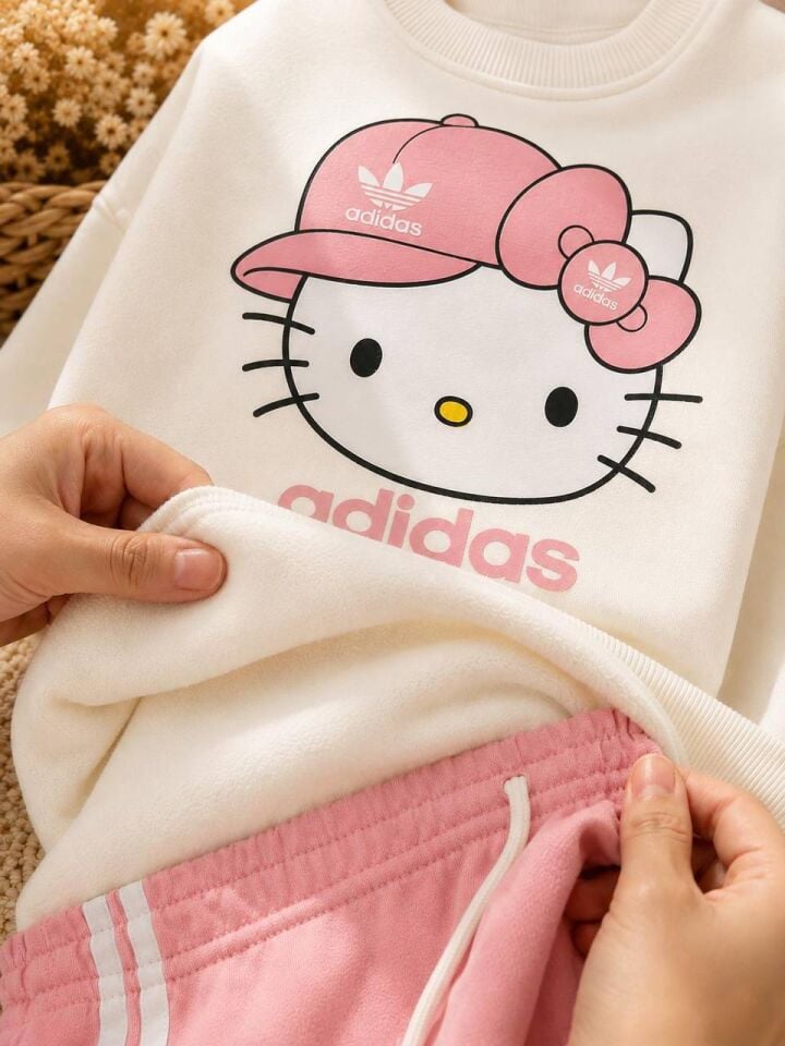3 İplik Fırçalı Kumaş Hello Kitty  Takım
