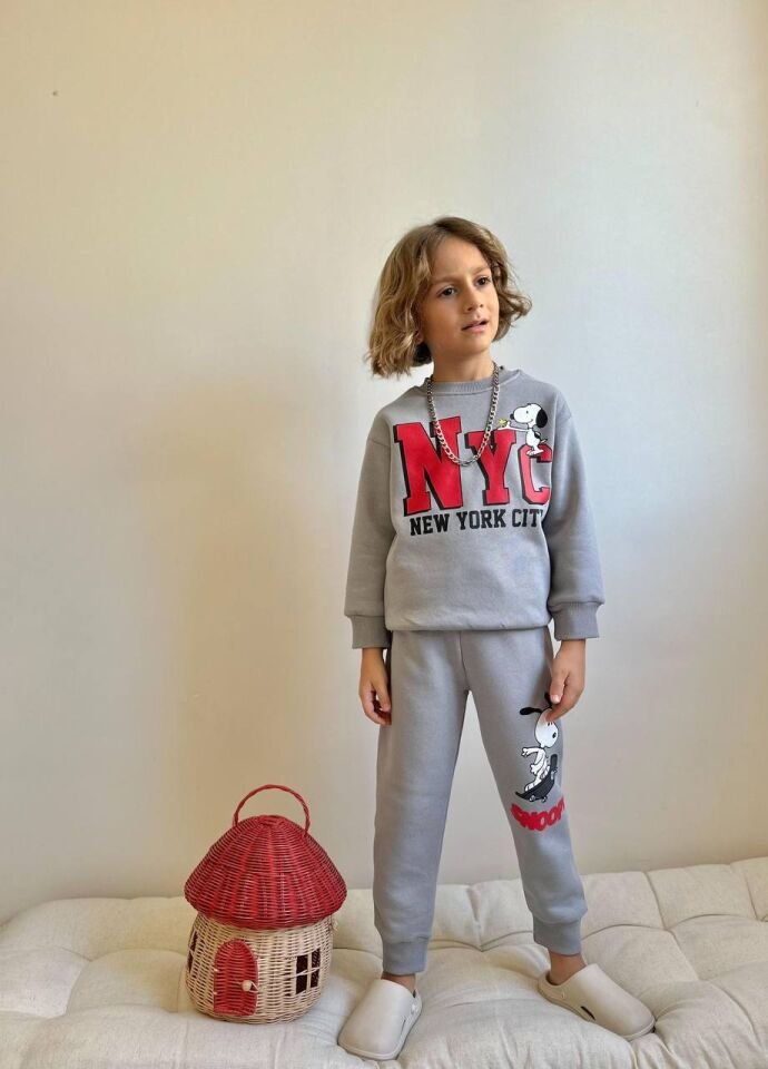 3 ip Şardonlu nyc gri takım