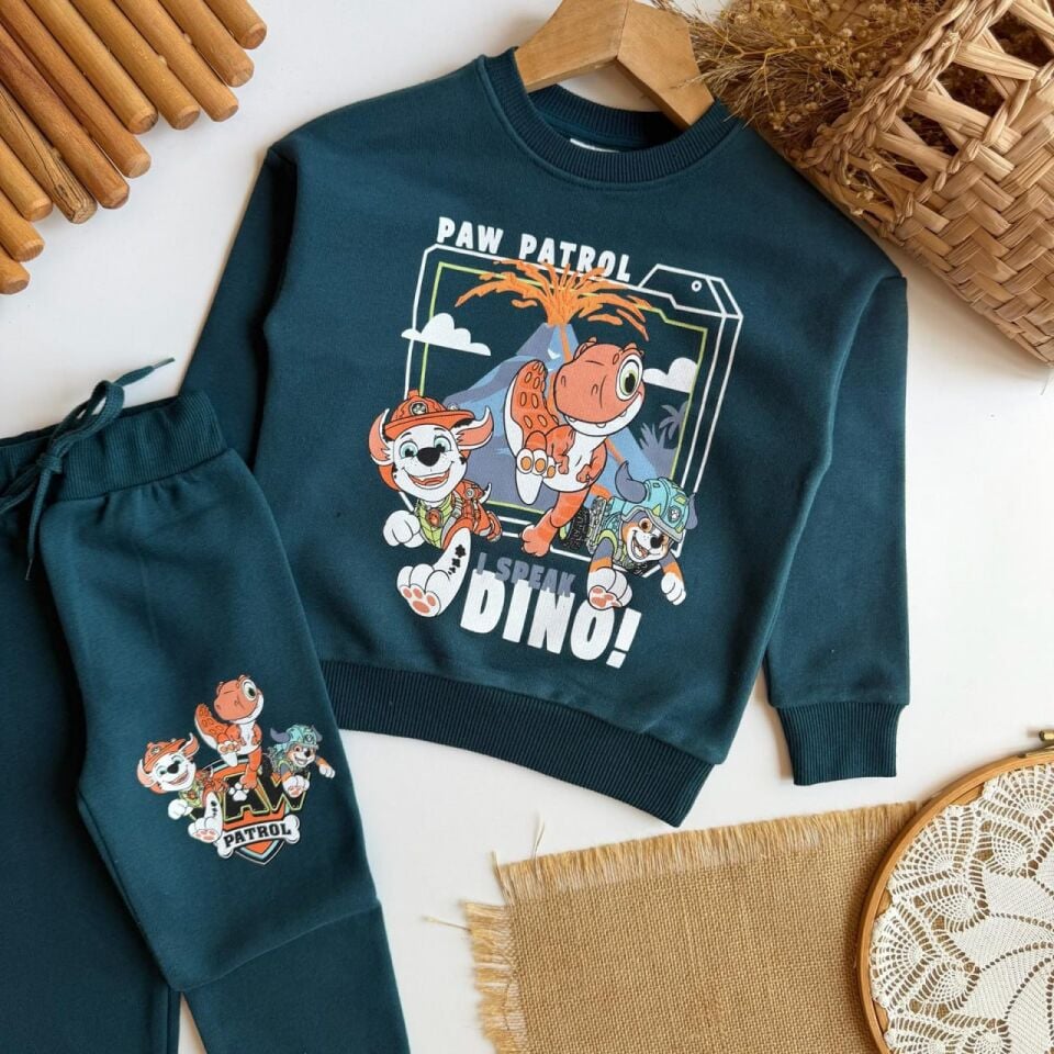 3 İplik Fırçalı Kumaş Dino & Paw Patrol Takım