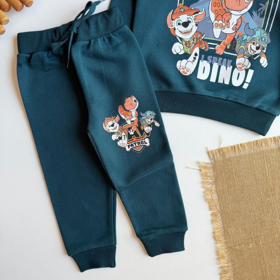 3 İplik Fırçalı Kumaş Dino & Paw Patrol Takım