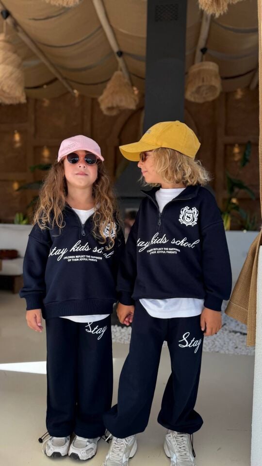 3 İplik Lacivert Yarım Fermuarlı Takım