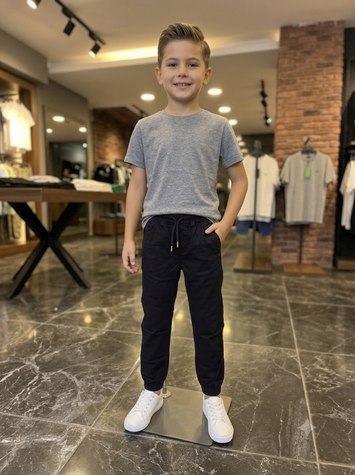 Siyah Gabardin Paça Lastikli Pantolon