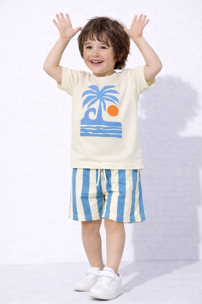 Palmiye desenli mavi takım