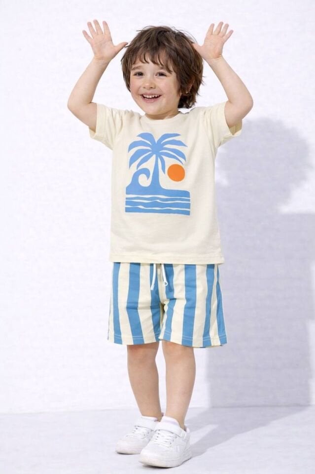 Palmiye desenli mavi takım