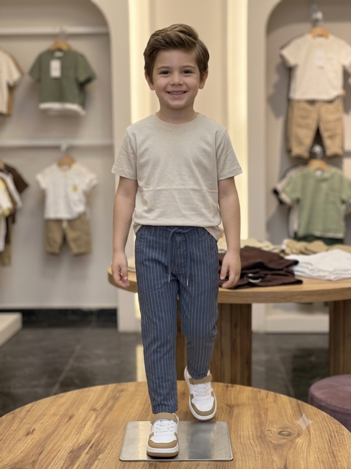 Gabardin Lacivert Çizgili Pantolon