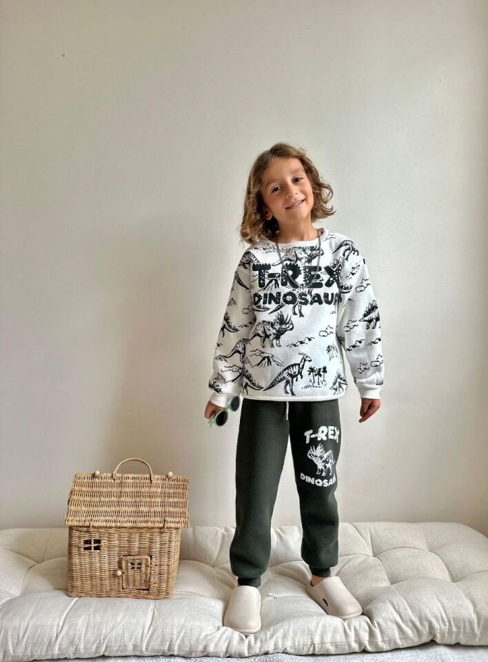 3 İplik Şardonlu Dinazorlu Takım(Haki)