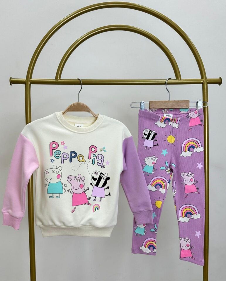 3 İplik Fırçalı Kumaş Peppa Pig Takım