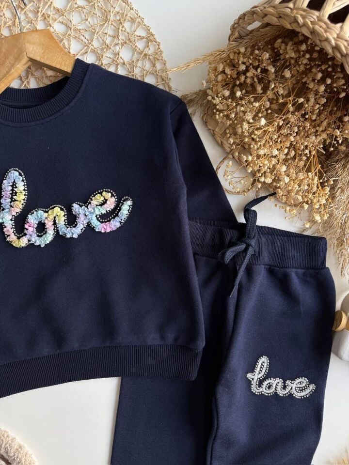 3 İplik Fırçalı Kumaş Love Takım