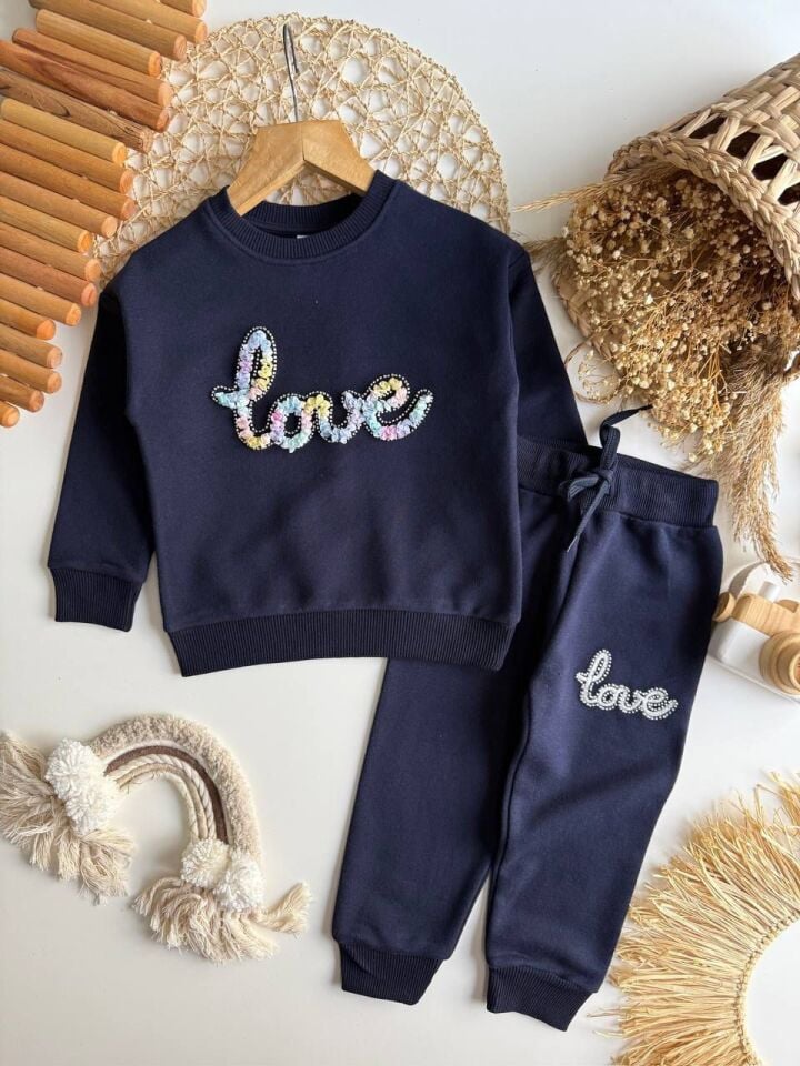 3 İplik Fırçalı Kumaş Love Takım