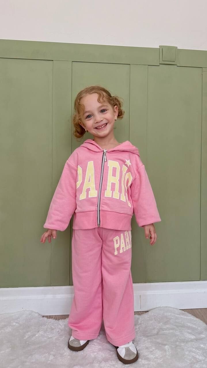 Kapüşonlu Paris pembe takım