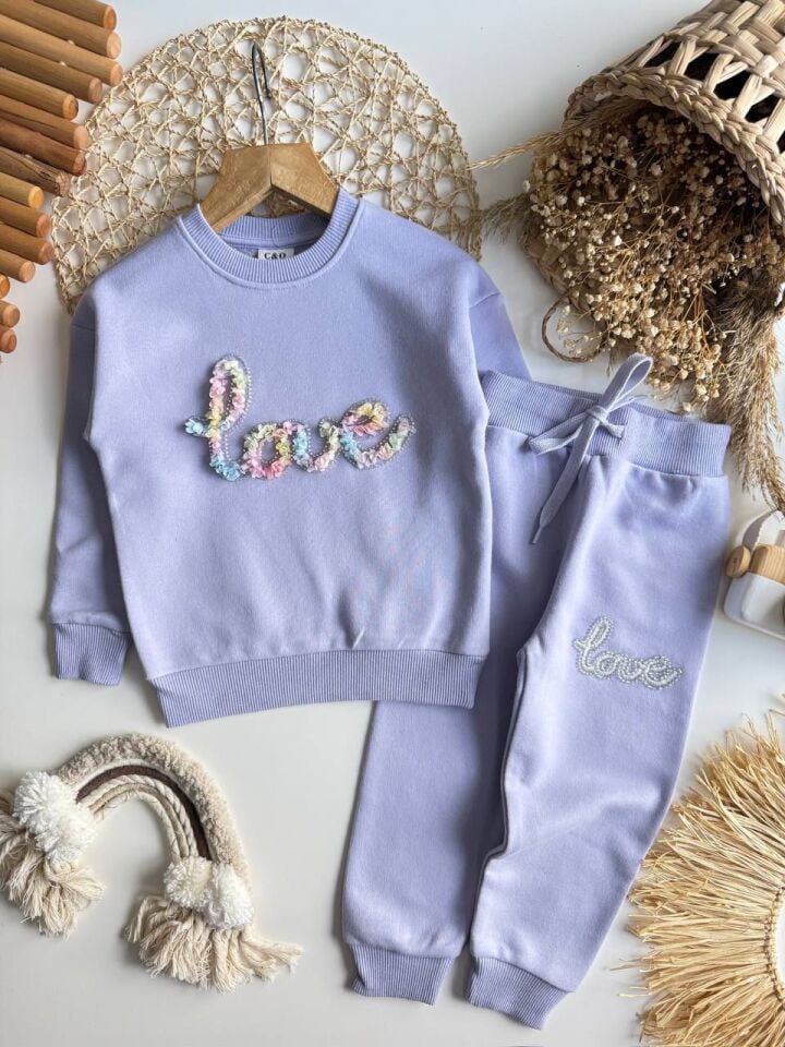 3 İplik Fırçalı Kumaş Love Takım