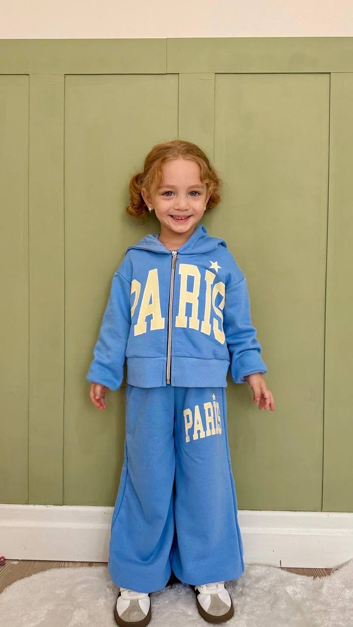 Kapüşonlu Paris mavi takım