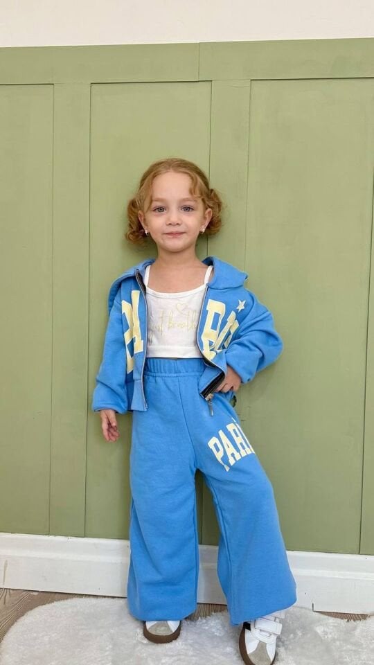 Kapüşonlu Paris mavi takım